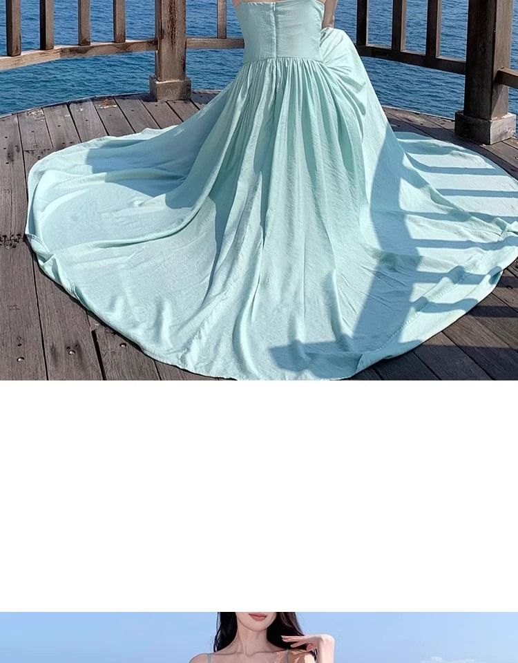 Strap A-Line Dress Accent Spaghetti Maxi Floral