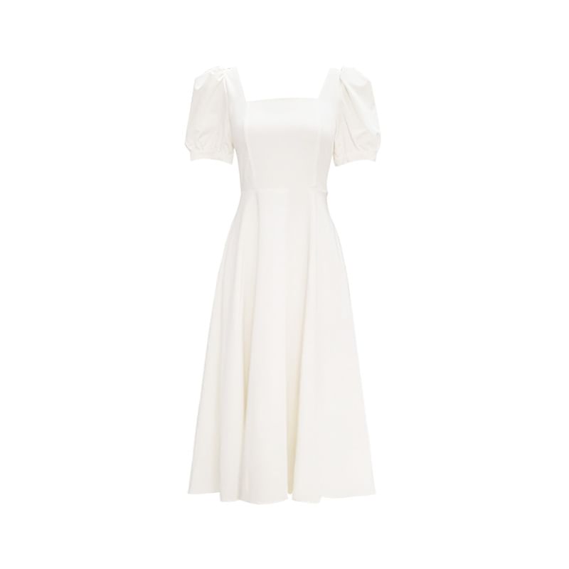 Plain A-Line Dress Short-Sleeve Neck Maxi Square