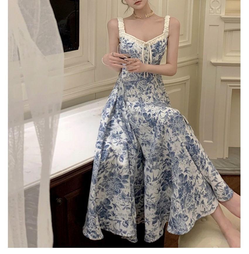 Floral Sleeveless V-Neck A-Line Dress Print Maxi
