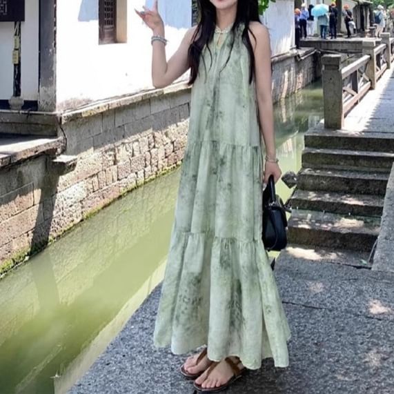 Dress Maxi Sleeveless Print A-Line