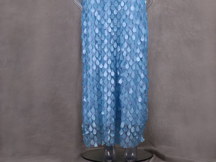 Sequin Maxi Dress Sheath Strapless Lace