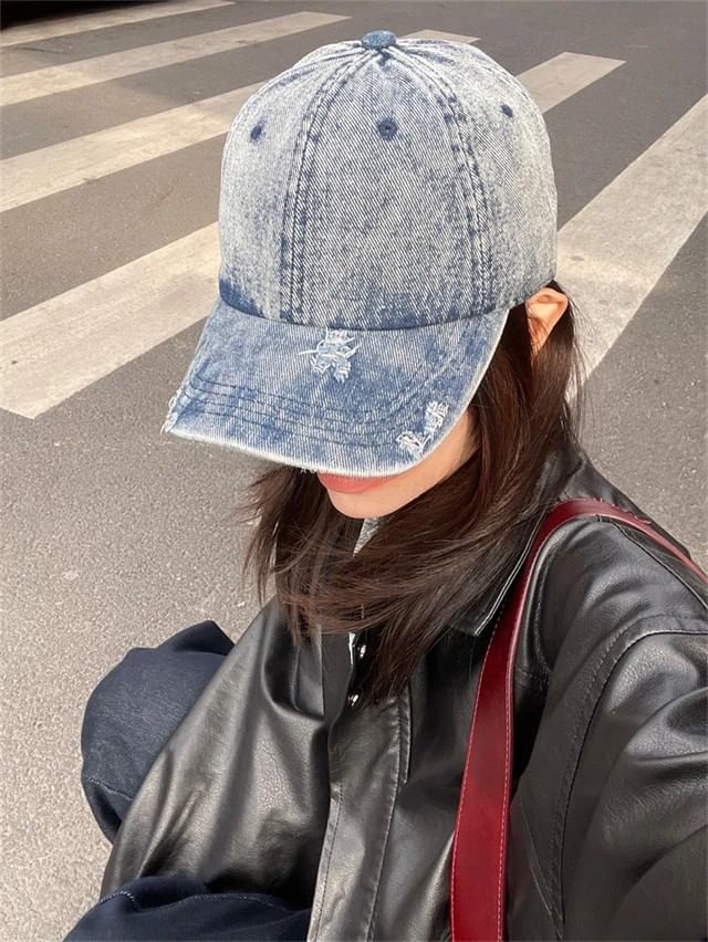 Distressed Cap Denim Baseball