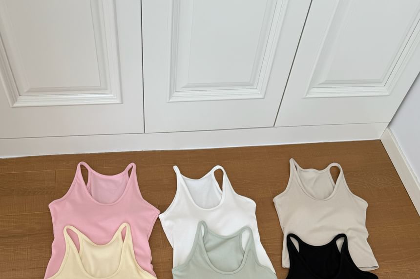 Neck Tank Knit Plain Scoop Top