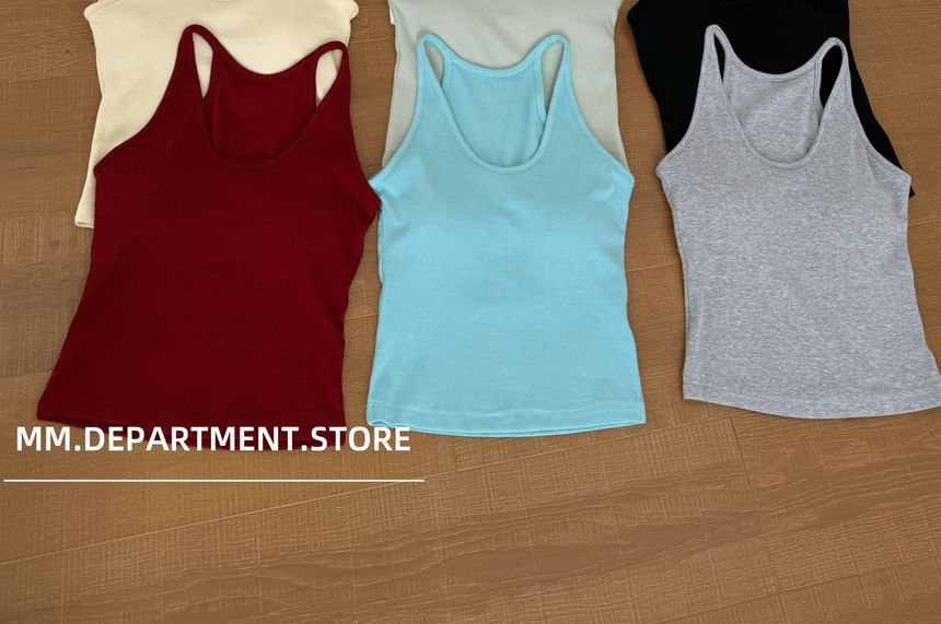 Neck Tank Knit Plain Scoop Top