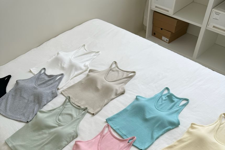 Neck Tank Knit Plain Scoop Top