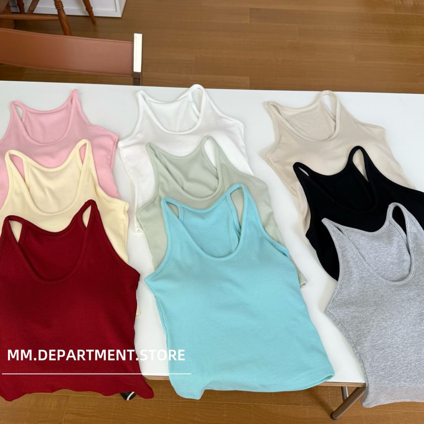 Neck Tank Knit Plain Scoop Top