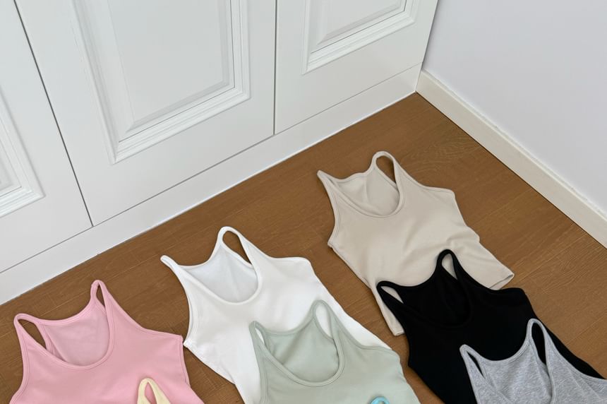 Neck Tank Knit Plain Scoop Top