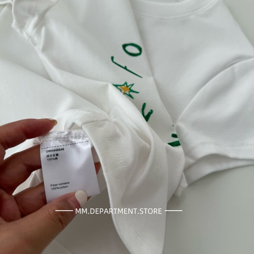 Short-Sleeve T-Shirt Crewneck Crop Lettering