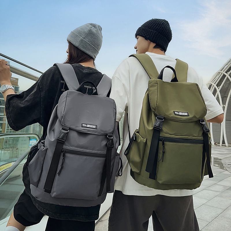 Lettering Flap Buckled Backpack