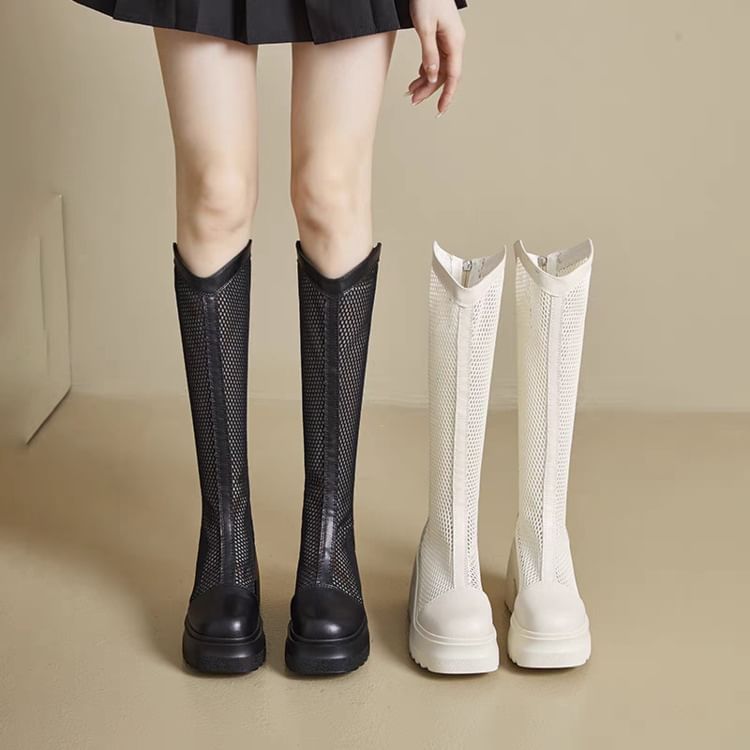 Boots Platform Mesh Plain Heel Block Tall