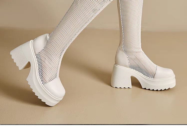 Boots Platform Mesh Plain Heel Block Tall
