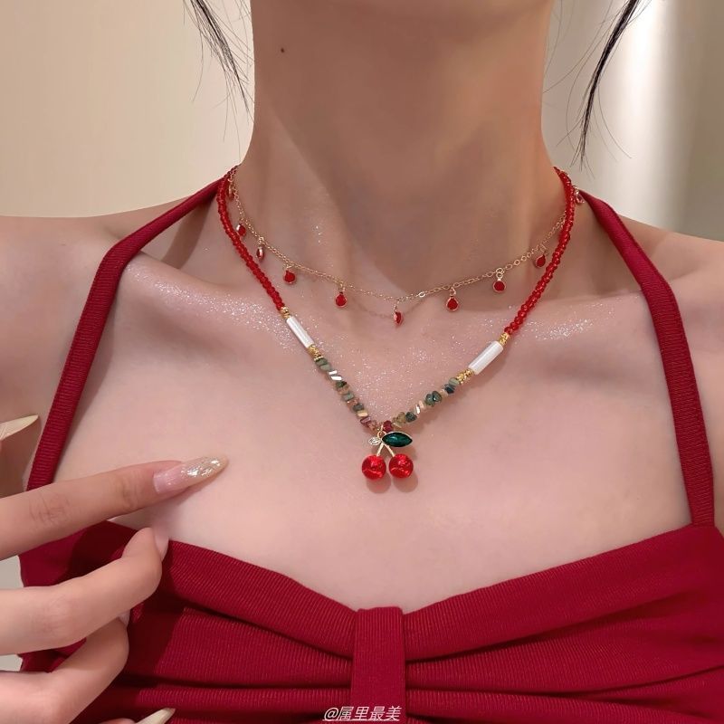 Cherry Layered Beaded Necklace Pendant