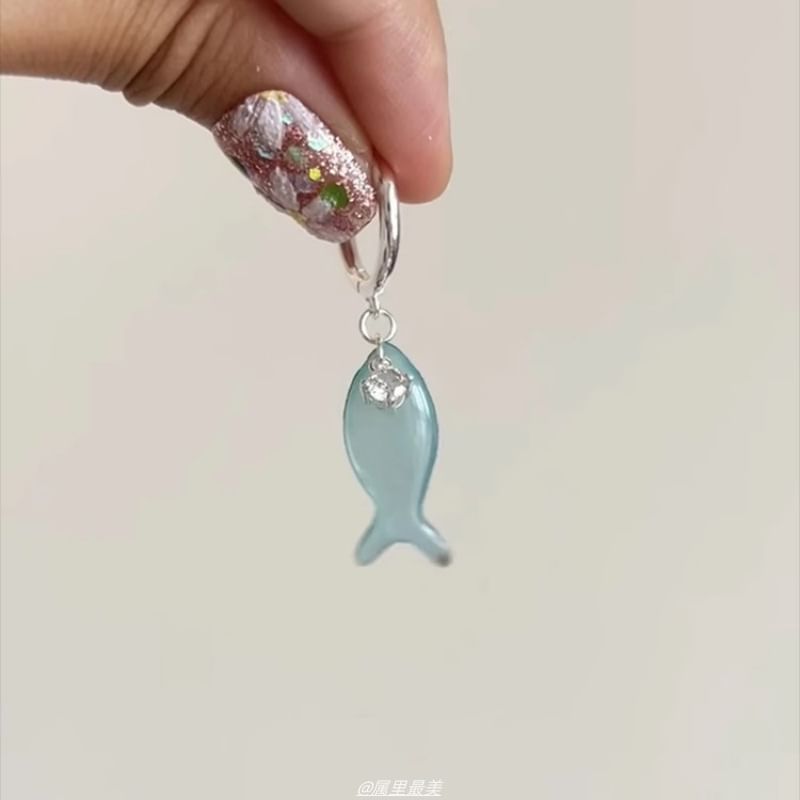 Hoop Earring Fish Rhinestone Drop