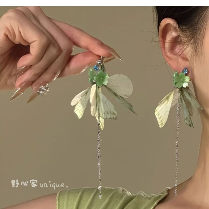 Flower Butterfly Fringed Drop Earring