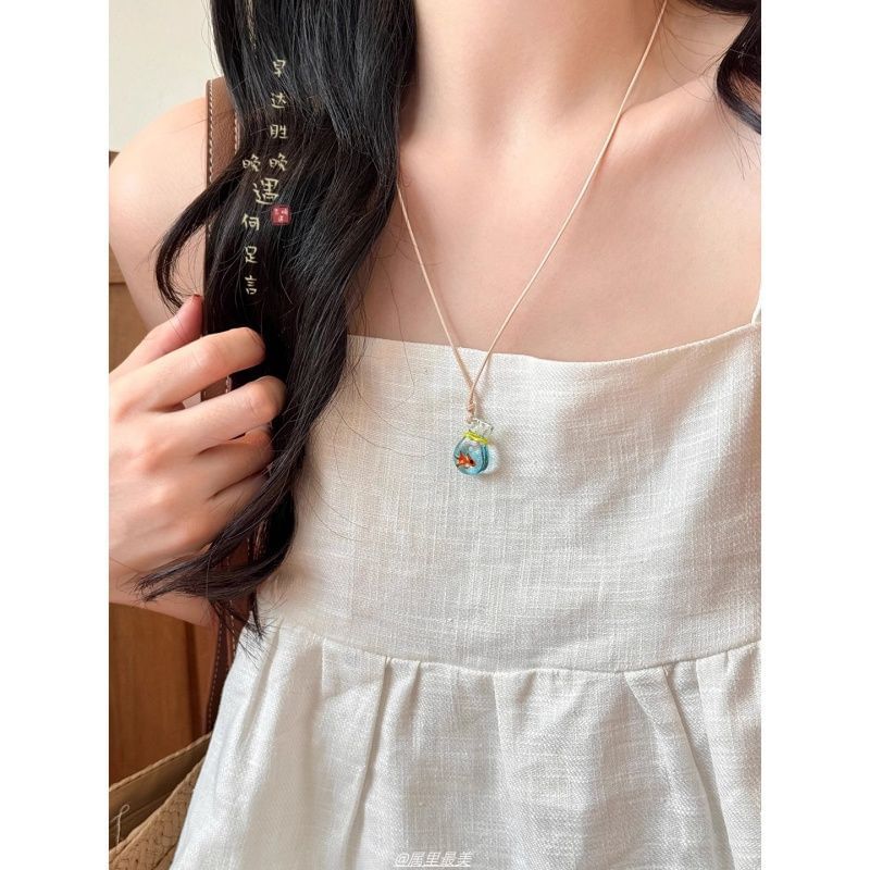 Pendant Necklace Goldfish Beaded
