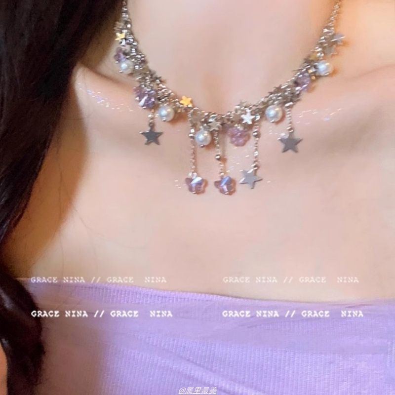 Butterfly Faux Fringed Necklace Pearl Star