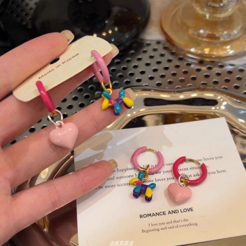 Huggie Asymmetrical Drop Dog Heart Earring