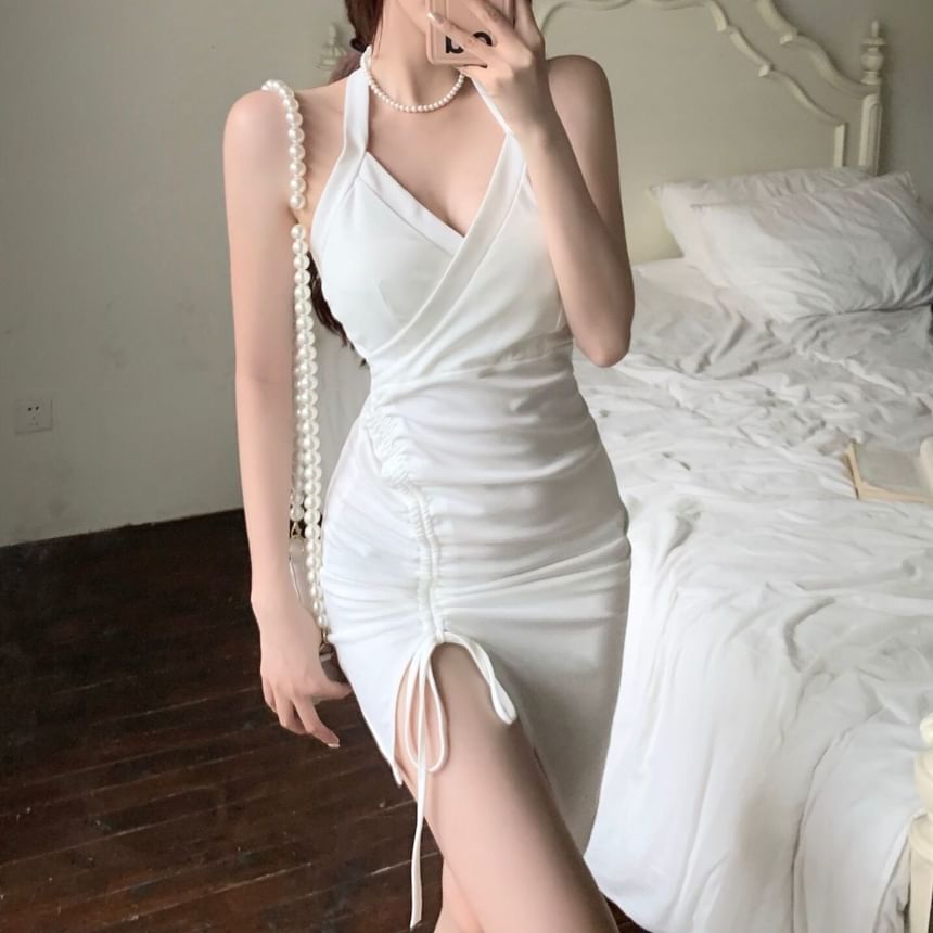Mini Halter Ruched Dress Sleeveless