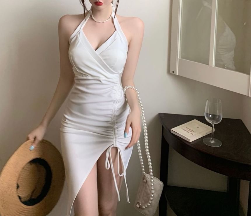 Mini Halter Ruched Dress Sleeveless