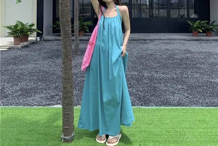 Neck Maxi Dress Print Halter Sleeveless