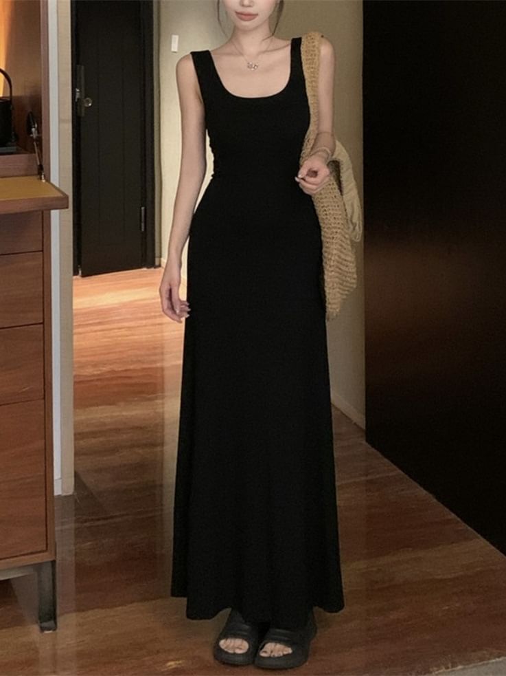 Sleeveless Maxi Neckline Bowknot Dress Backless