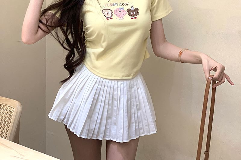 T-Shirt Crewneck Crop Short-Sleeve Embroidered