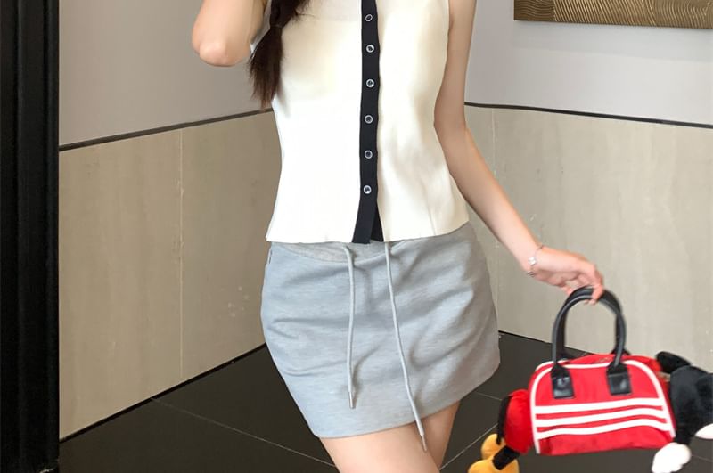 Collar Top Button-Up Sailor Sleeveless Knit
