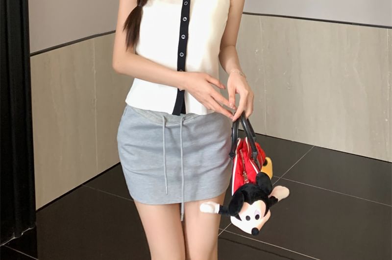 Collar Top Button-Up Sailor Sleeveless Knit