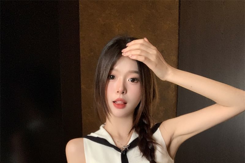 Collar Top Button-Up Sailor Sleeveless Knit