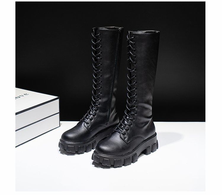 High Up Knee Lace Platform Boots
