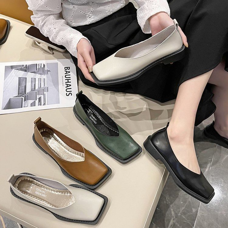 Faux Flats Toe Square Leather