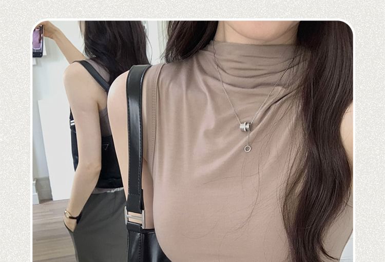 Mock Plain Neck Top Sleeveless