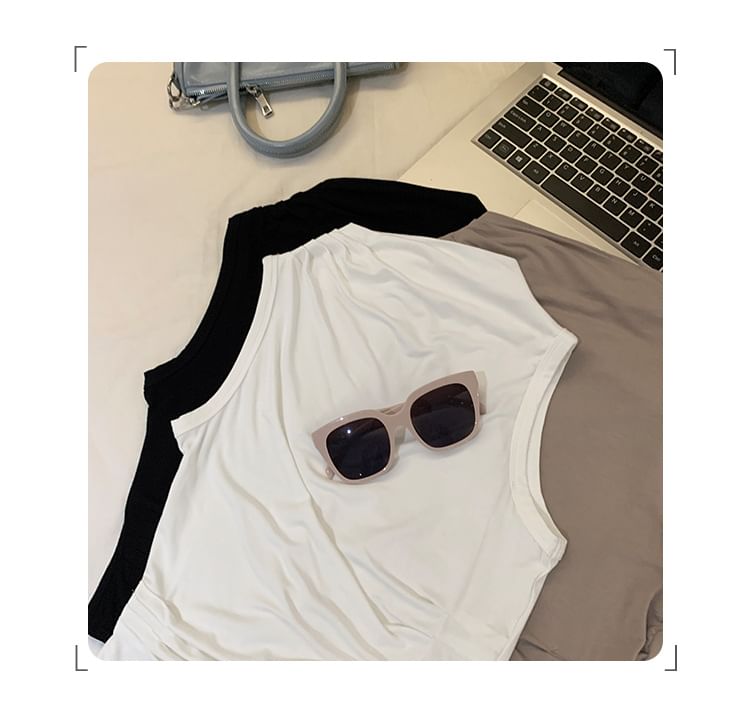 Mock Plain Neck Top Sleeveless