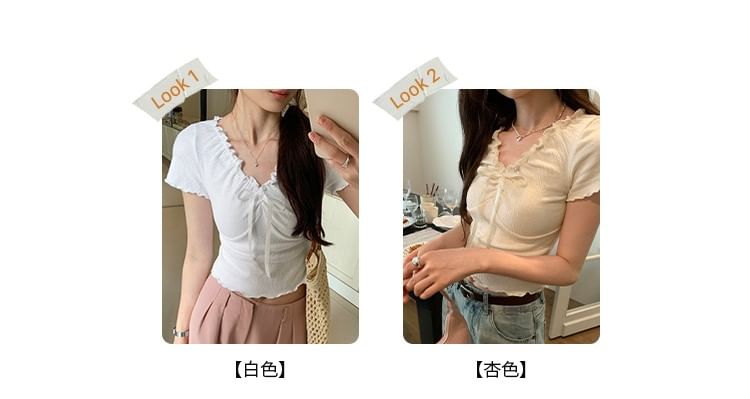 Short-Sleeve Lace V-Neck Crop Top