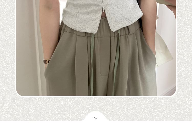 Knit Top Short-Sleeve Zip-Up Plain