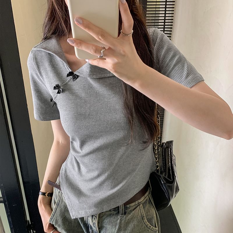 Short-Sleeve Plain Top Asymmetrical