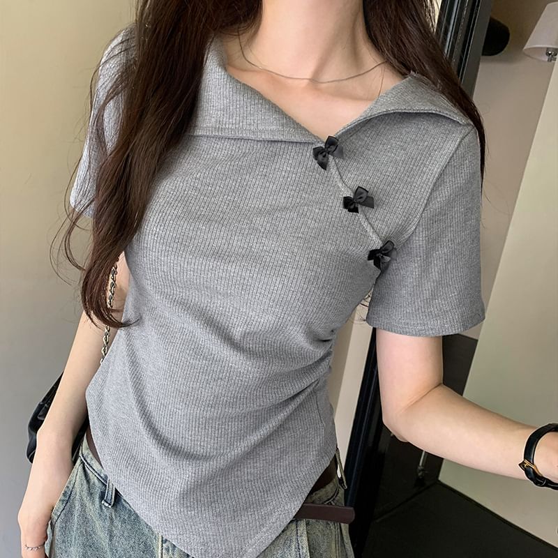 Short-Sleeve Plain Top Asymmetrical
