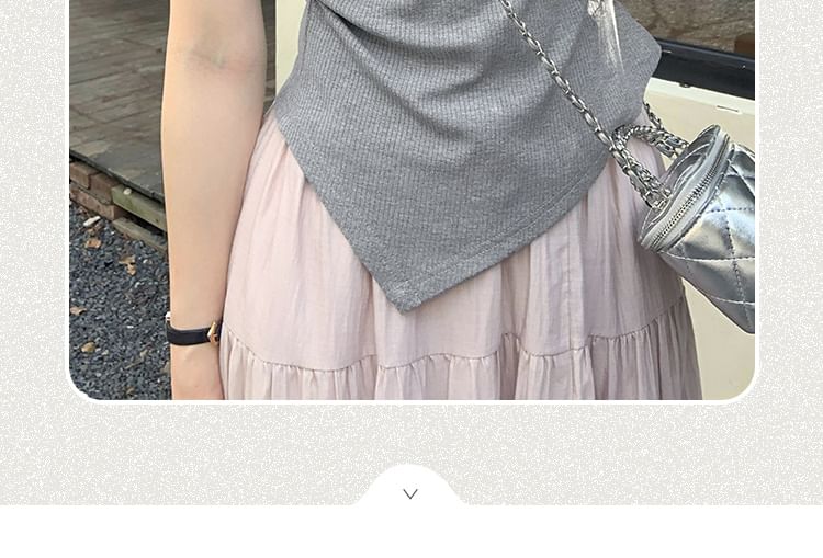 Short-Sleeve Plain Top Asymmetrical