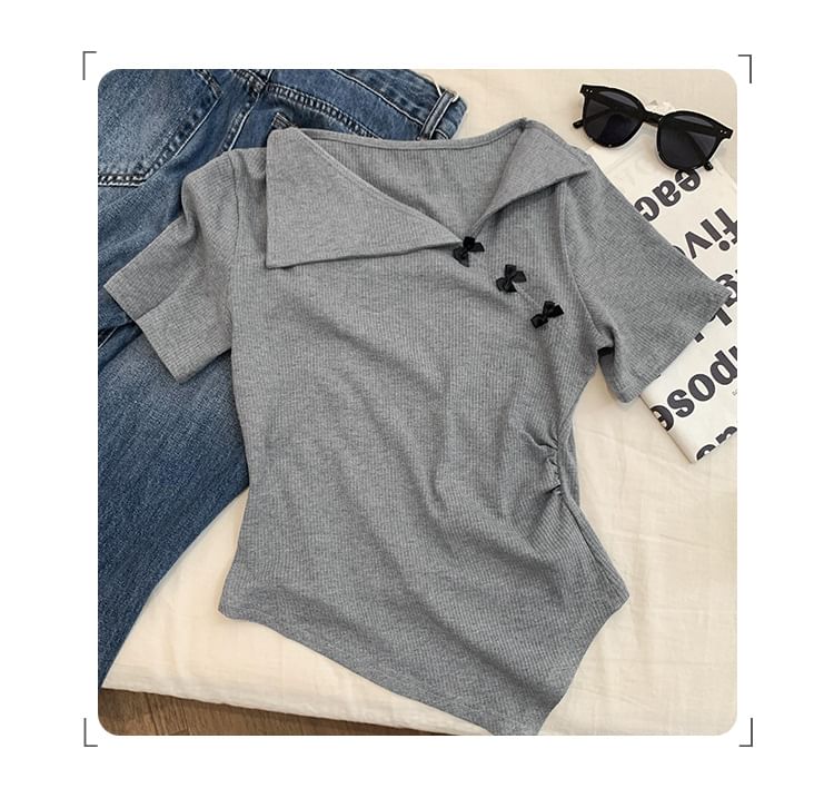 Short-Sleeve Plain Top Asymmetrical