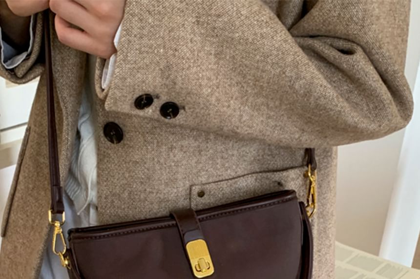 Piped Leather Faux Crossbody Bag