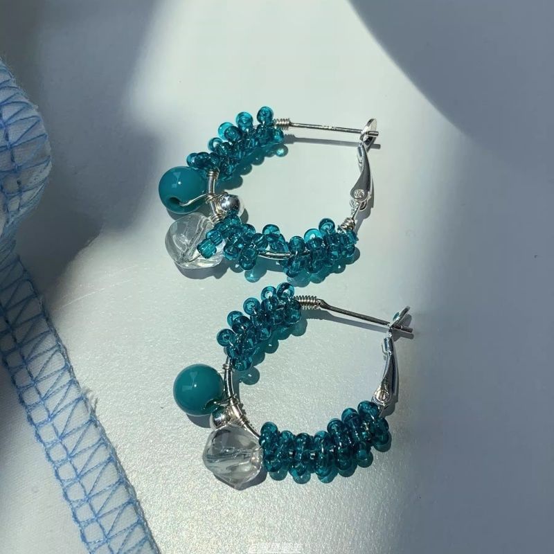 Bead Earring Leverback Gemstone Faux Hoop Alloy