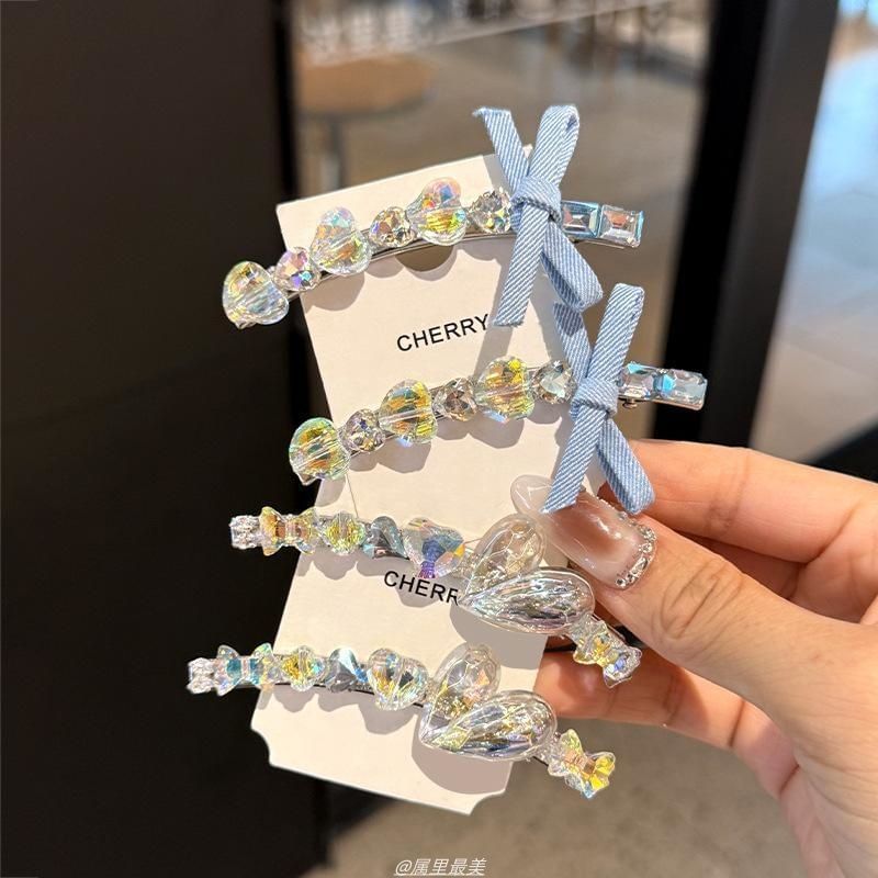 Heart Faux Crystal Ribbon Hair Clip