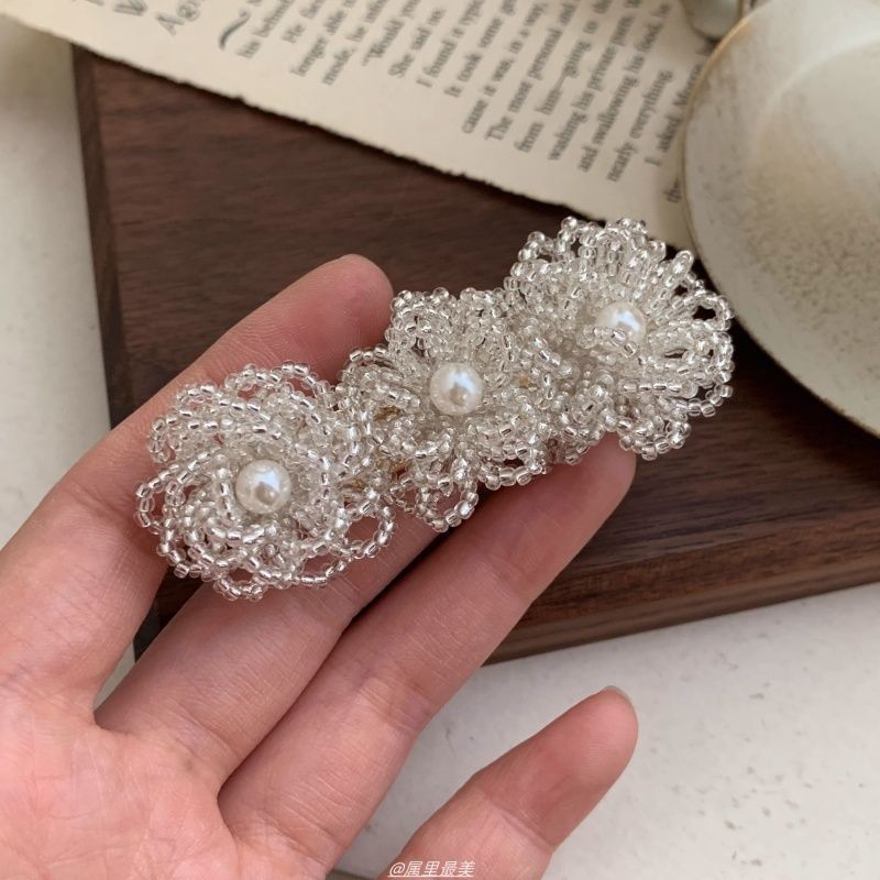 Alloy Floral Crystal Hair Pearl Faux Clip