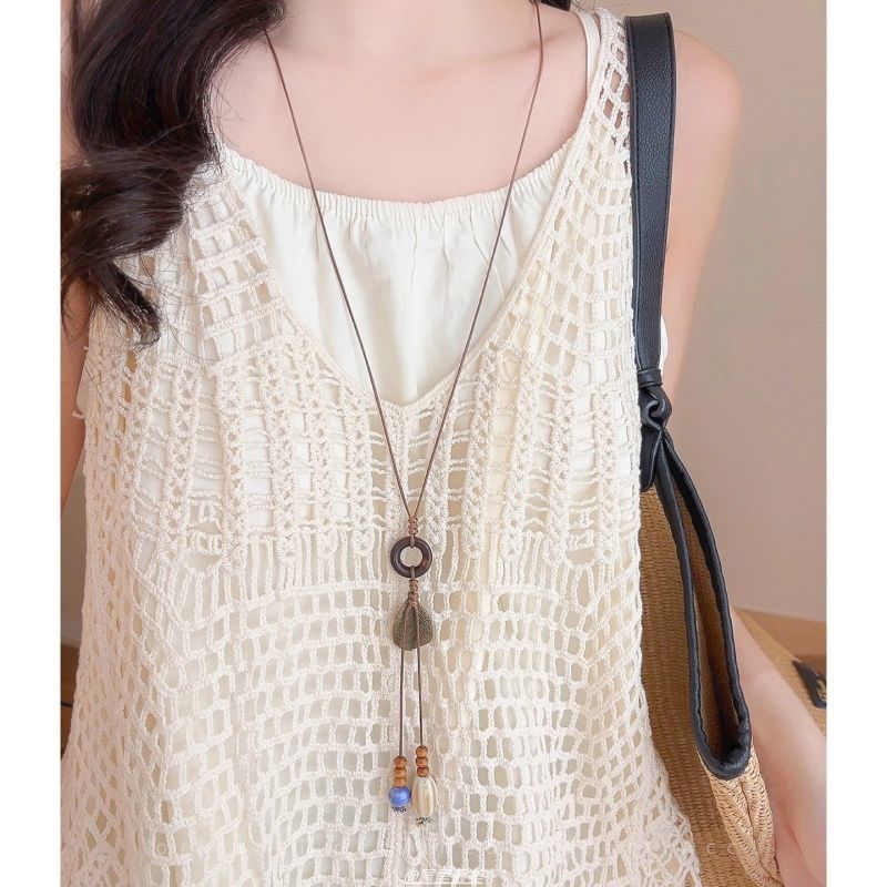 Hoop Pendant Necklace Cord Leaf