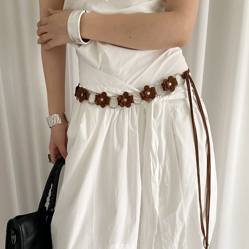Waist Chain Alloy Leather Floral Faux