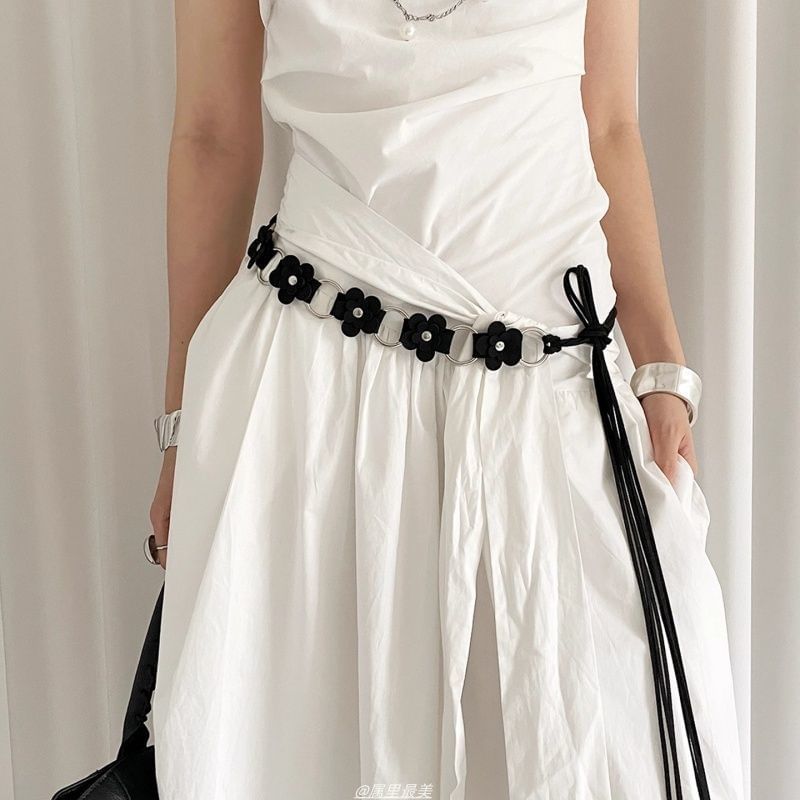 Waist Chain Alloy Leather Floral Faux