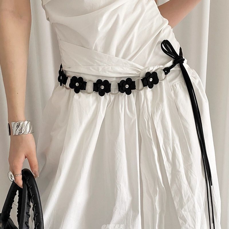Waist Chain Alloy Leather Floral Faux