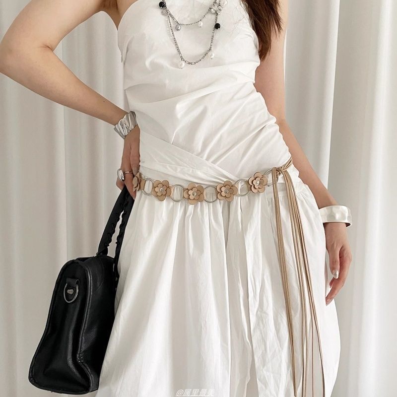 Waist Chain Alloy Leather Floral Faux