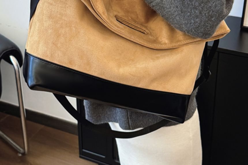 Two Tone Tote Suede Bag Faux