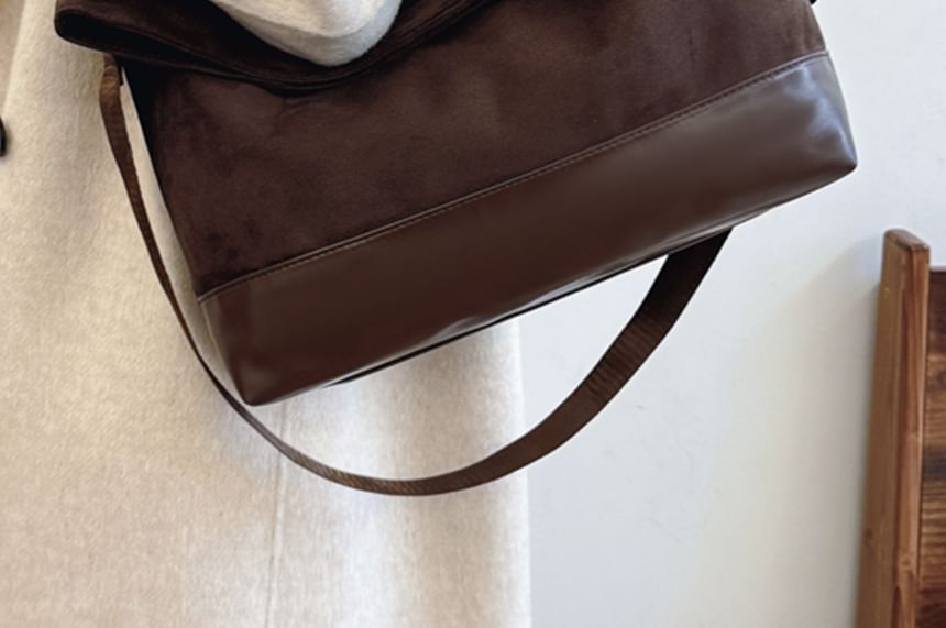 Two Tone Tote Suede Bag Faux